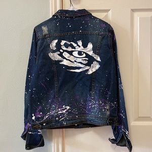 LSU destructed denim jacket- Size Small